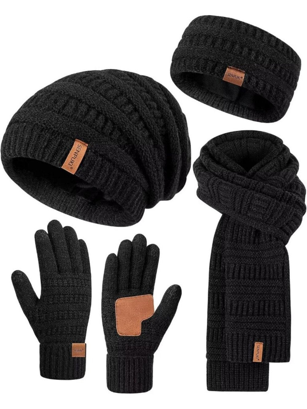 Cozy Winter Beanie, Scarf & Gloves Set - Slouchy Knit Hat, Ear Warmer